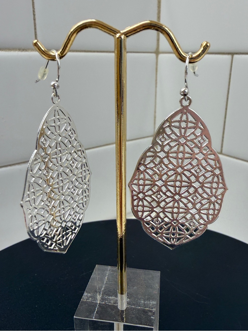 Silver Tone Filigree Drop Earrings - Elegant Women's Jewelry